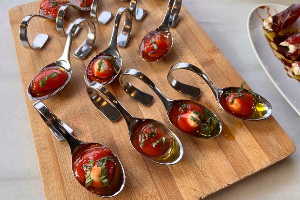 spherifications of tomato with goat cheese